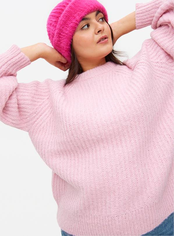 Pink Knitted Raglan Crew Neck Jumper S